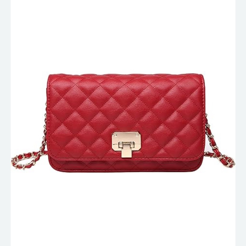 Red Quilted Chain Crossbody Bag